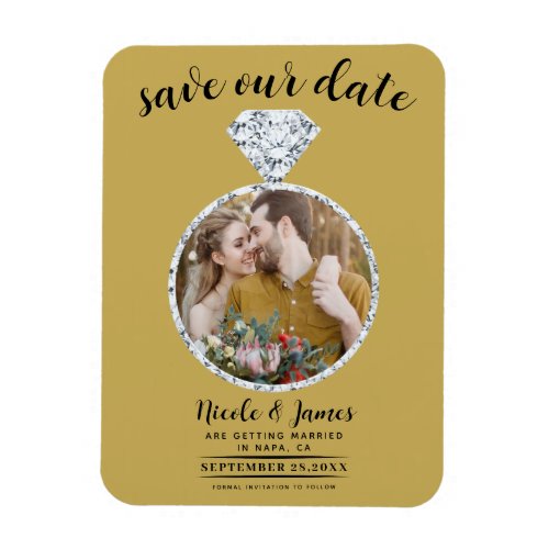Gold Diamond Ring Bling Ring Photo Save the Date Magnet