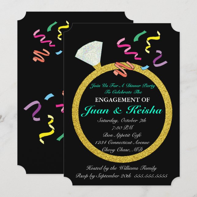 Gold Diamond Ring Engagement Confetti Party Card (Front/Back)