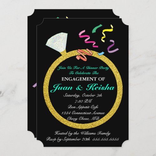 Gold Diamond Ring Engagement Confetti Party Card