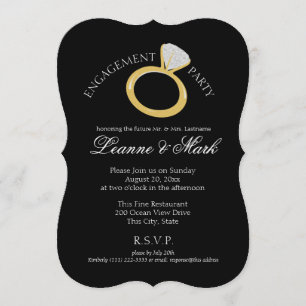 Gold Diamond Ring Engagement Party Invitation