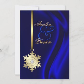 Gold Diamond Snowflake Blue Silk Invitation by TheInspiredEdge at Zazzle