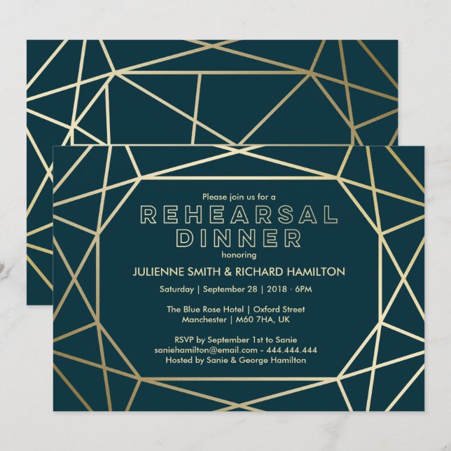 Gold Diamond Sophisticated Rehearsal Dinner Invitation (Front/Back)