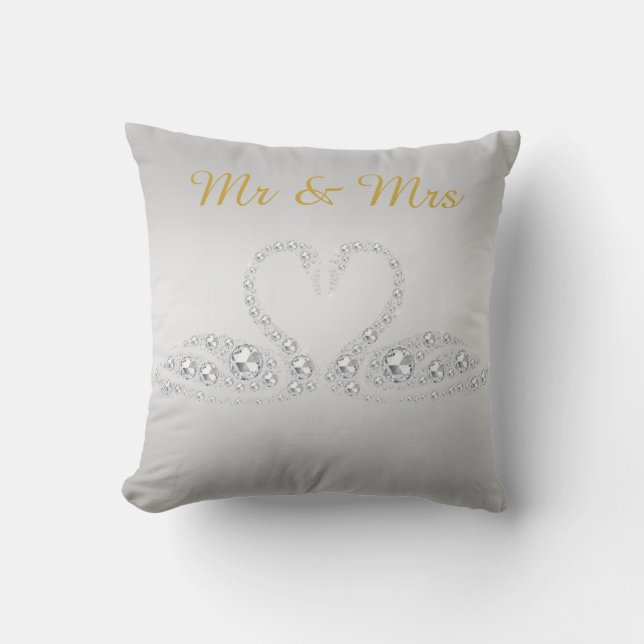 GOLD DIAMOND SWAN CUSHION WEDDING silver (Front)