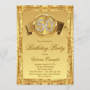 Gold Diamond Swirl Fancy 50th Birthday Invitation
