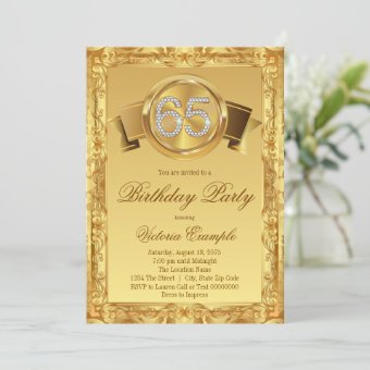 Gold Diamond Swirl Fancy 65th Birthday Invitation | Zazzle