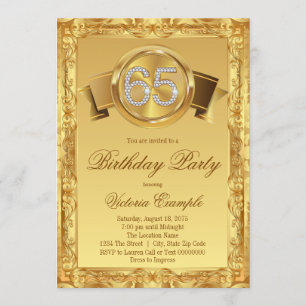 Gold Diamond Swirl Fancy 65th Birthday Invitation