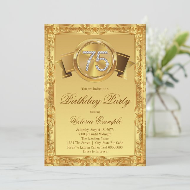 Gold Diamond Swirl Womans 75th Birthday Invitation | Zazzle Gold Diamond Swirl Womans 75th Birthday Invitation | Zazzle