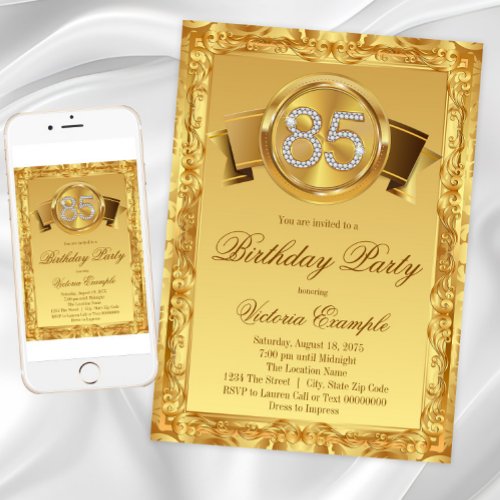 Gold Diamond Swirl Womans 85th Birthday Invitation