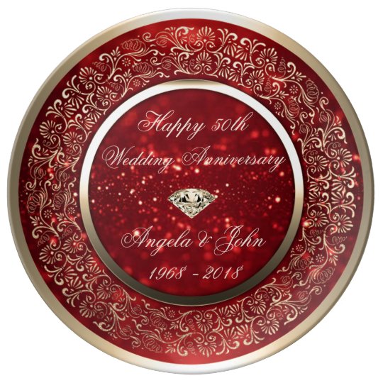 Gold Diamond,Swirls, Glitter Wedding Anniversary Dinner Plate | Zazzle.com