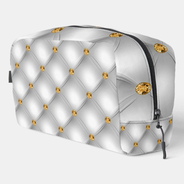 Gold Diamond Tuft White Dopp Kit (Right Corner)