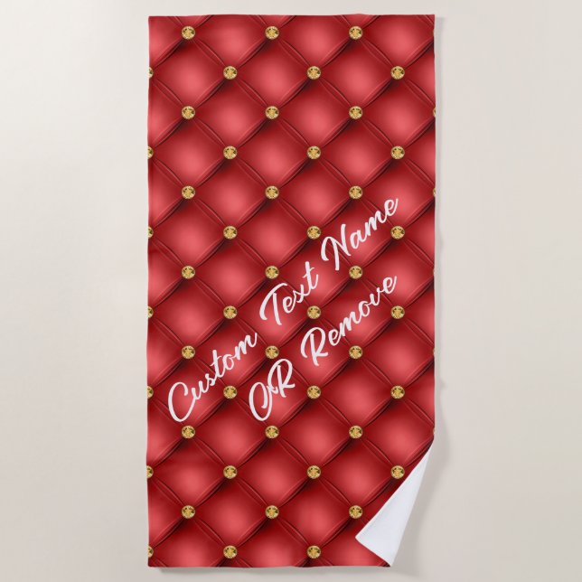 Gold Diamond Tufted Custom Text Red Beach Towel (Front)