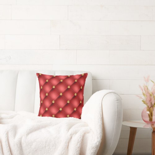 Gold Diamond Tufted Leather Luxury Red Pillow
