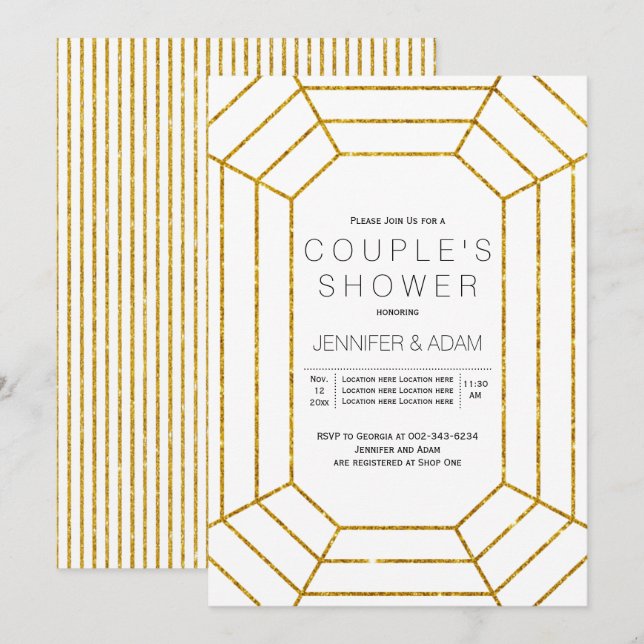 Gold diamond wedding couple's shower invitation (Front/Back)