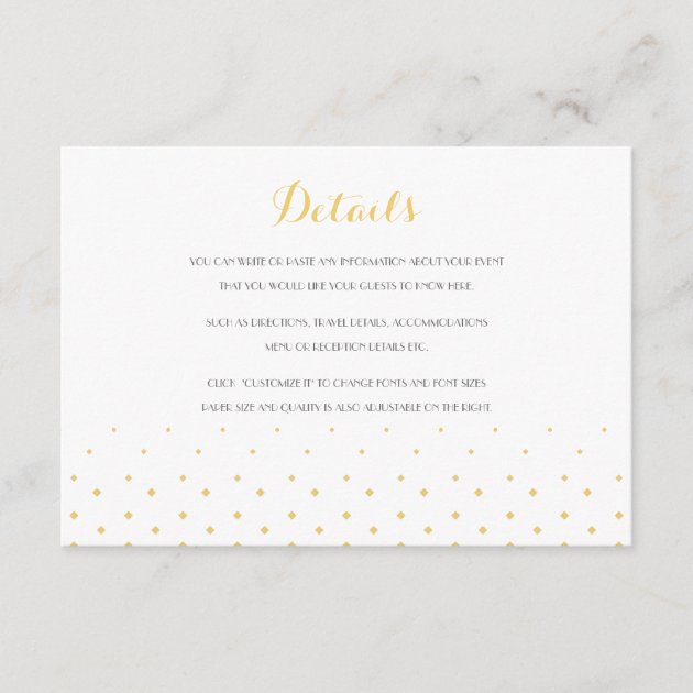Gold Diamond Wedding Insert Details Card
