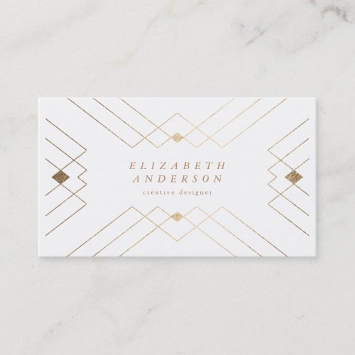 Gold Diamond White Geometric Deco Gatsby Business Card
