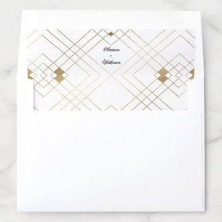 Gold Diamond White Geometric Deco Gatsby Wedding Envelope Liner