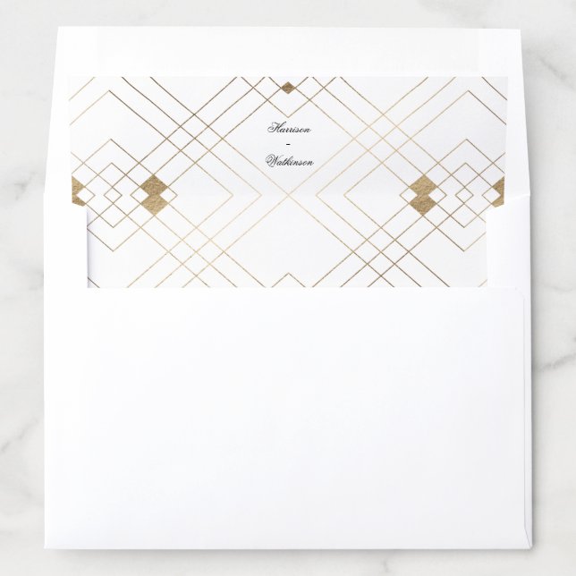 Gold Diamond White Geometric Deco Gatsby Wedding Envelope Liner (In Envelope)
