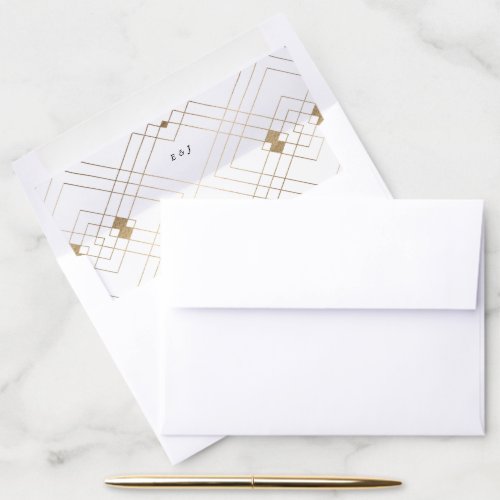 Gold Diamond White Geometric Deco Gatsby Wedding Envelope Liner