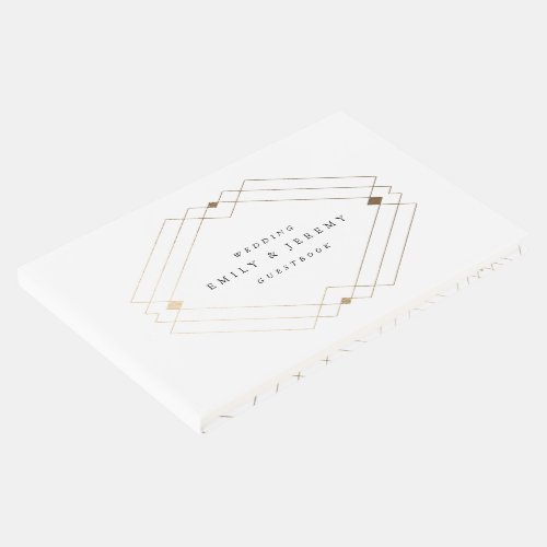 Gold Diamond White Geometric Deco Gatsby Wedding Guest Book