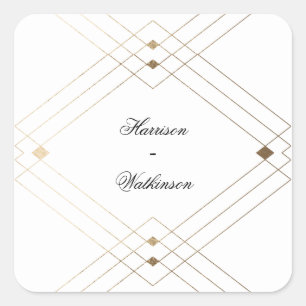 Gold Diamond White Geometric Deco Gatsby Wedding Square Sticker