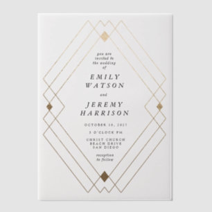 Gold Diamond White Geometric Deco Gatsby Wedding Vellum Invitations