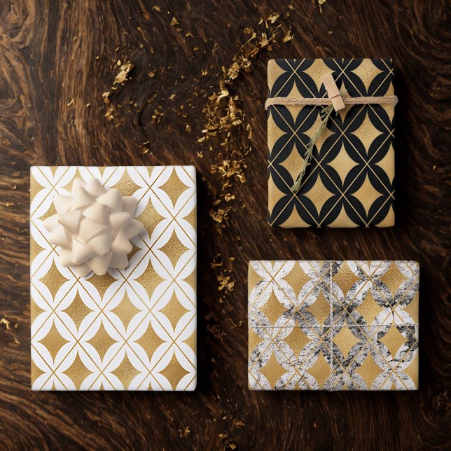 Gold Diamond Wrapping Paper Sheets (Inspired Art Deco Style Diamond Wrapping Paper)