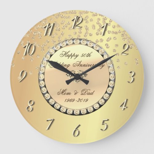 Gold Diamonds 25th Wedding Anniversary Large Clock