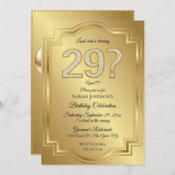 Gold & Diamonds 29th Birthday Humor Invitation by HydrangeaBlue at Zazzle