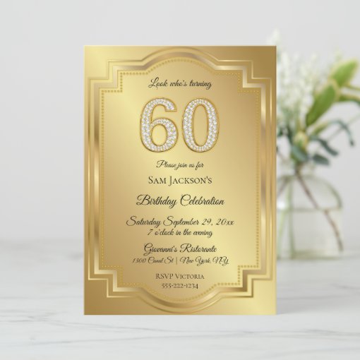 Gold & Diamonds 60th Birthday Anniversary Invitation 