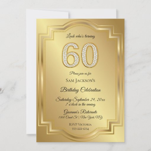 Gold & Diamonds 60th Birthday Anniversary Invitation | Zazzle