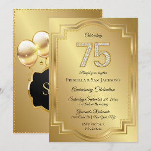 Gold & Diamonds 75th Birthday Anniversary Invitation