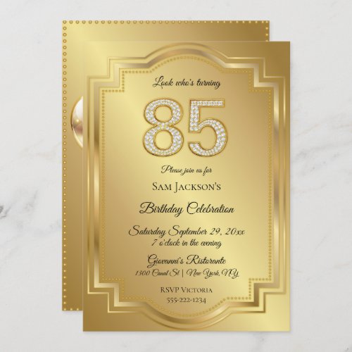 Gold  Diamonds 85th Birthday Anniversary Invitation