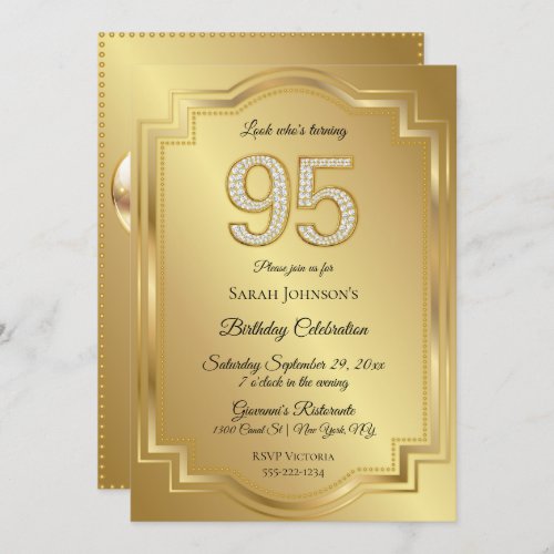 Gold  Diamonds 95th Birthday Anniversary Invitation