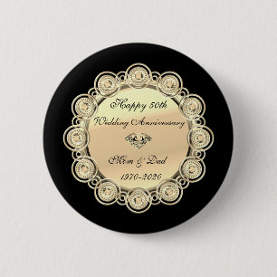 Gold Diamonds Black 50th Wedding Anniversary Button