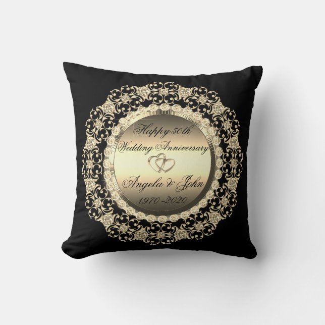 Gold Diamonds Black 50th Wedding Anniversary Throw Pillow (Front)
