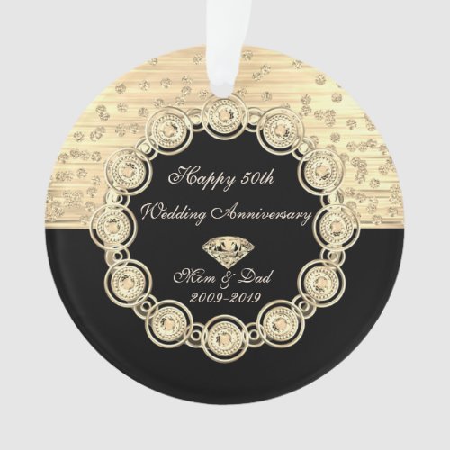 Gold Diamonds Black Chic 50th Wedding Anniversary Ornament