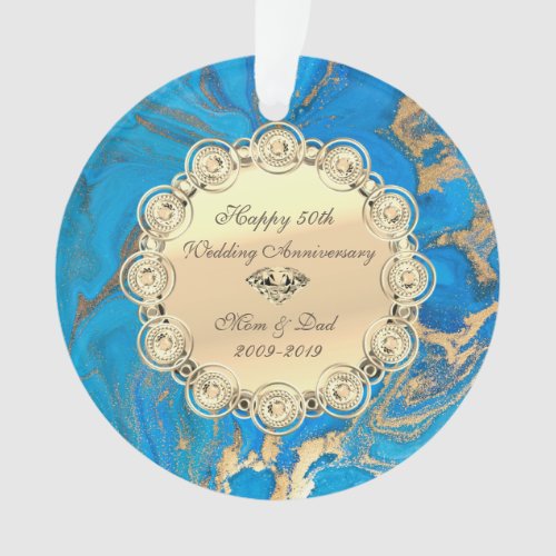 Gold DiamondsBlue Marble 50th Wedding Anniversary Ornament