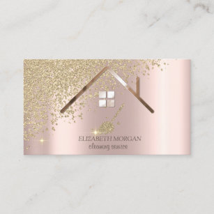 Gold Diamonds Broom Maid Cleaning House  Rose Gold Business Card