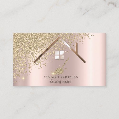Gold Diamonds Broom Maid Cleaning House  Rose Gold Business Card