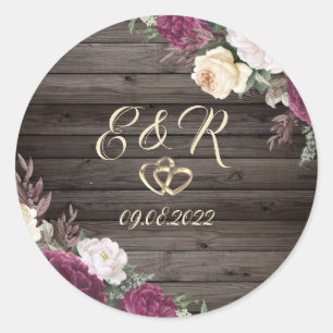 Gold Diamonds Burgundy Flowers Hearts Wood Classic Round Sticker