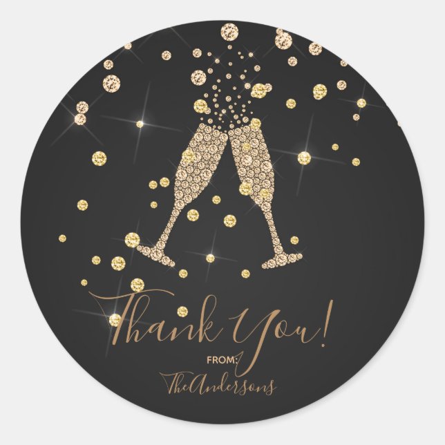 Gold Diamonds Champagne Toast Celebration Favor Classic Round Sticker (Front)