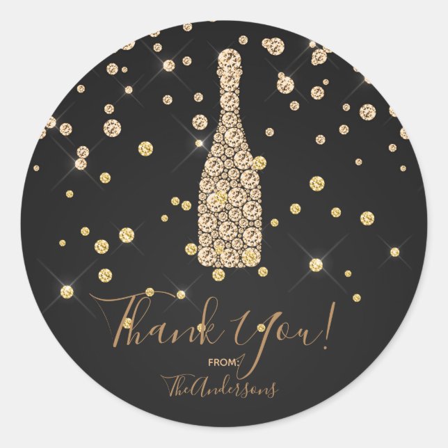 Gold Diamonds Champagne Toast Celebration Favor Classic Round Sticker (Front)