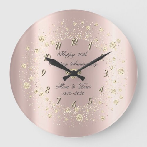 Gold Diamonds Confetti Rose Gold Anniversary Large Clock