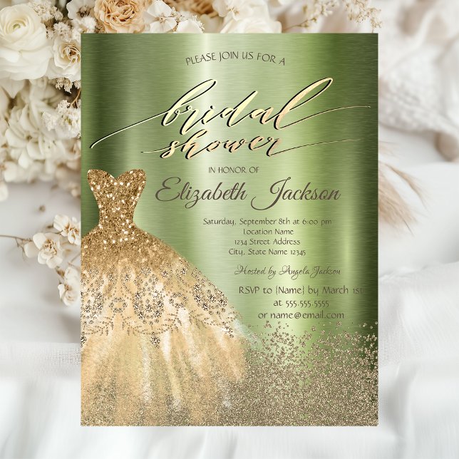  Gold Diamonds Dress Light Green Bridal Shower  Invitation (Creator Uploaded)