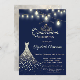 Gold Diamonds Dress Quinceañera Invitation