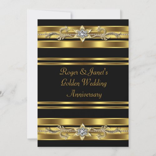 Gold Diamonds Elegant 50th Wedding Anniversary Invitation