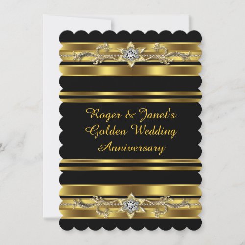 Gold Diamonds Elegant 50th Wedding Anniversary Invitation