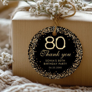Gold Diamonds Elegant 80th Birthday Thank you Tag