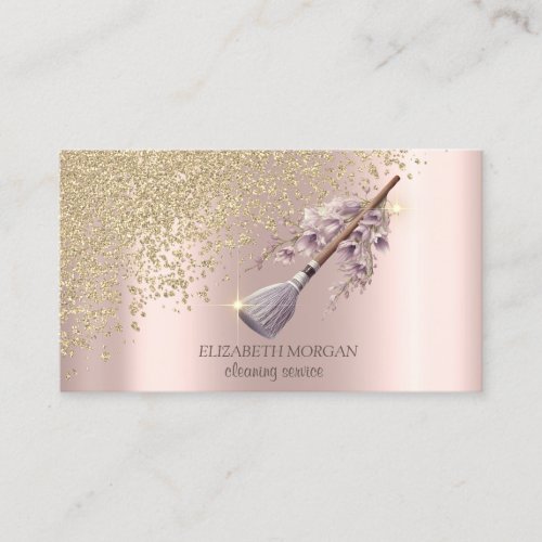  Gold Diamonds Floral Broom Maid Cleaning House  Business Card