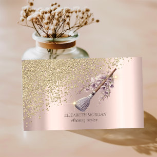 Gold Diamonds Floral Broom Maid Cleaning House Business Card